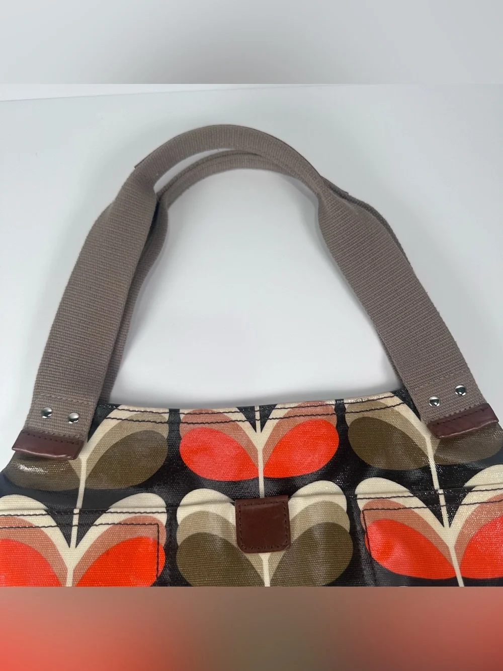 Orla Kiely Stem Print Coated Canvas Purse Retro Mod Floral Shoulder Tote Bag - Picture 12 of 16